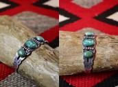 Atq 【IH】 Coin Silver Cuff Bracelet w/Green Turquoise  c.1930