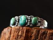Atq 【IH】 Coin Silver Cuff Bracelet w/Green Turquoise  c.1930