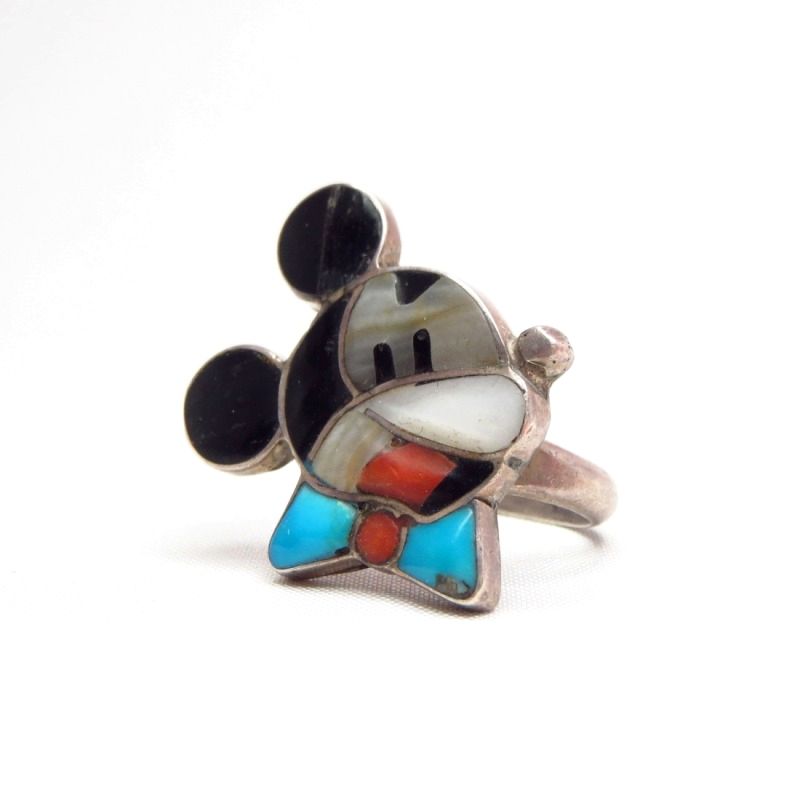 Zuni Vintage Channel Inlay Mickey Face Small Ring  c.1960～
