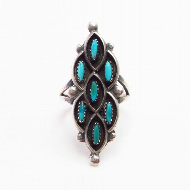 Vintage Zuni Needlepoint Turquoise Ring in Silver  c.1955～