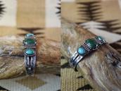 Atq Navajo T-bird & Snake Stamped Cuff w/Turquoise c.1930～