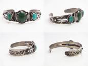 Atq Navajo T-bird & Snake Stamped Cuff w/Turquoise c.1930～