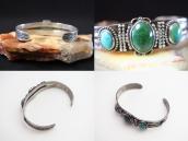 Atq Navajo T-bird & Snake Stamped Cuff w/Turquoise c.1930～