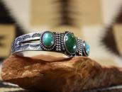 Atq Navajo T-bird & Snake Stamped Cuff w/Turquoise c.1930～