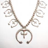 Vintage Sand Casted Silver Naja & Beaded Necklace  c.1970