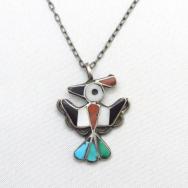 Vintage Zuni Inlay Thunderbird/Hopibird Fob Necklace c.1950～