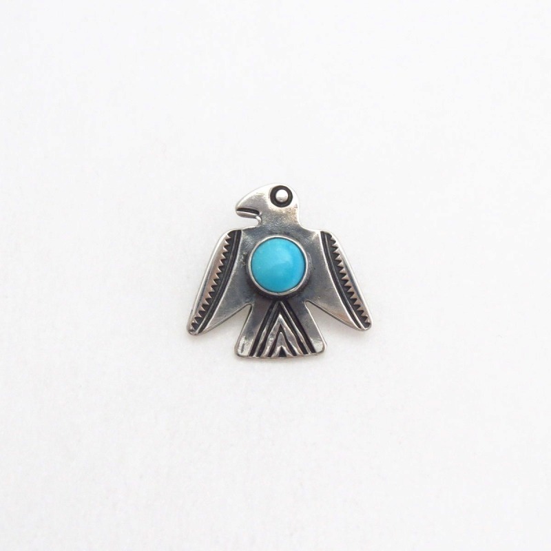 Vtg Small Thunderbird Shape Silver Pin w/Turquoise  c.1940～