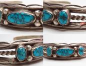 Vintage Navajo Lone Mt. Turquoise Row Cuff Bracelet  c.1950