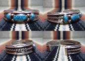 Vintage Navajo Lone Mt. Turquoise Row Cuff Bracelet  c.1950