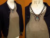 Atq Navajo Silver Squash Blossom Naja Necklace w/TQ  c.1940～