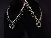 Atq Navajo Silver Squash Blossom Naja Necklace w/TQ  c.1940～