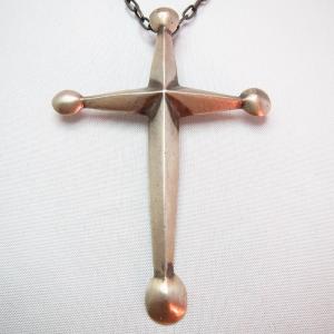 Vintage Heavy Silver Cross Fob Necklace  c.1950～