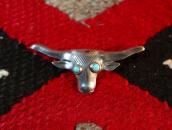 Atq Navajo or Pueblo Cow Head Silver Pin w/Turquoise c.1930～