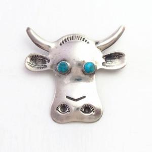 Attributed to【VAUGHN'S】Cow Head Silver Pin w/Gem TQ  c.1930～