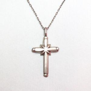 OLDPAWN Casted Silver Filed Small Cross Fob Necklace c.1970～