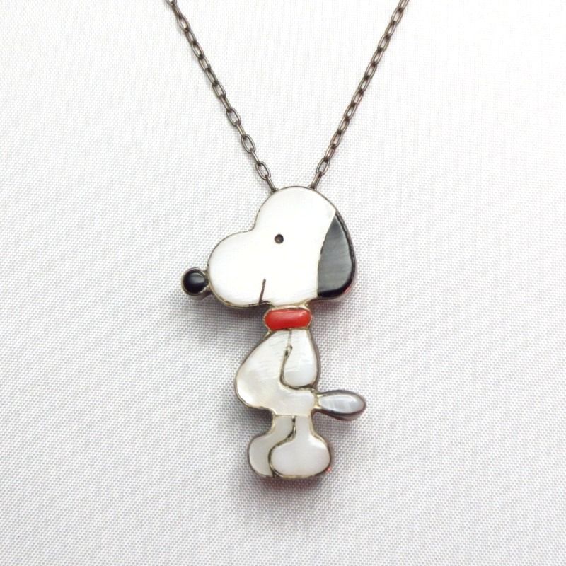 Vintage Zuni Channel Inlay Snoopy Necklace & Pin  c.1960～
