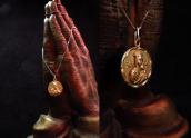 Vintage 10K Gold Mother of God Medallion Fob Necklace