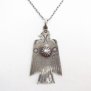 Antique Stamped Thunderbird Shape Fob Silver Necklace c.1940