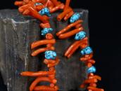 Old Single Strand Branch Coral & Turquoise Necklace  c.1975～
