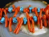 Old Single Strand Branch Coral & Turquoise Necklace  c.1975～