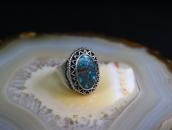Vtg Navajo Gem Quality Turquoise & Crimped Wire Ring c.1945～