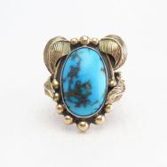 【Carl Luthey】Gold Leaf Applique Silver Ring w/Gem TQ c.1970～