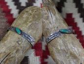 Atq Stamped Arrows Applique Cuff w/Green Turquoise  c.1930～
