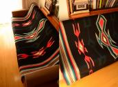 Antique Chimayo Hand Woven Blanket Black  c.1940～ 133/216