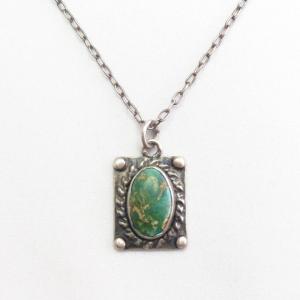 Antique Tourist Jewelry Small Fob Necklace w/Green TQ c.1930