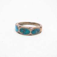 Vintage Zuni Morenci Turquoise Inlay Silver Ring  c.1950～