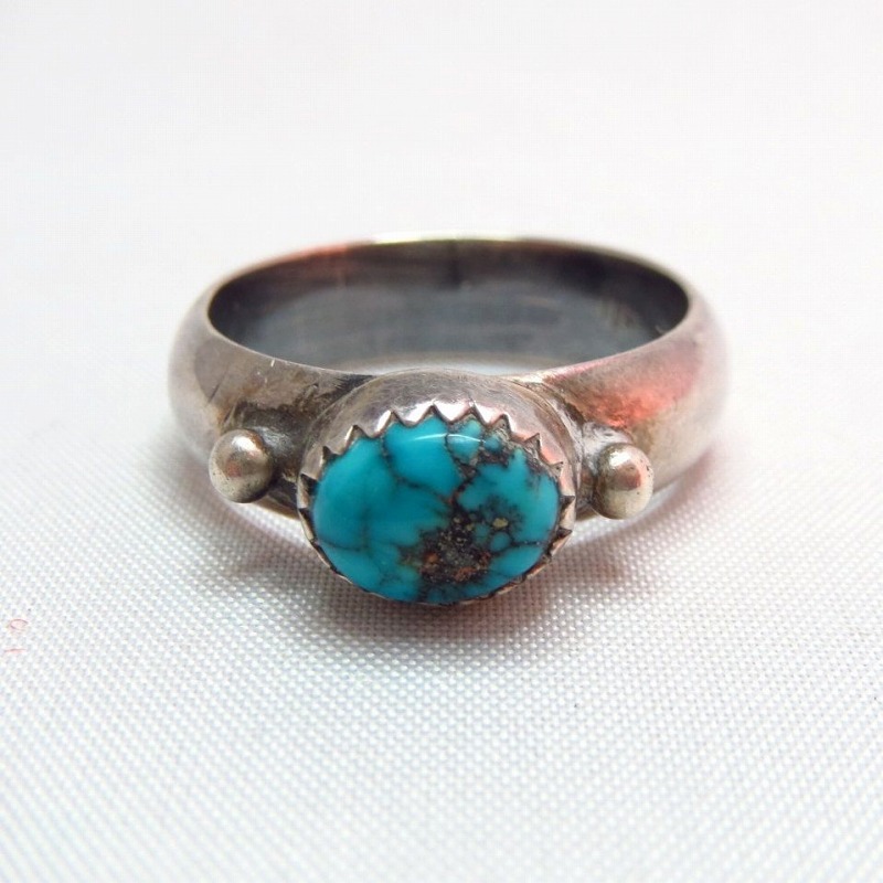 OLD PAWN Silver Ring with Gem Turquoise