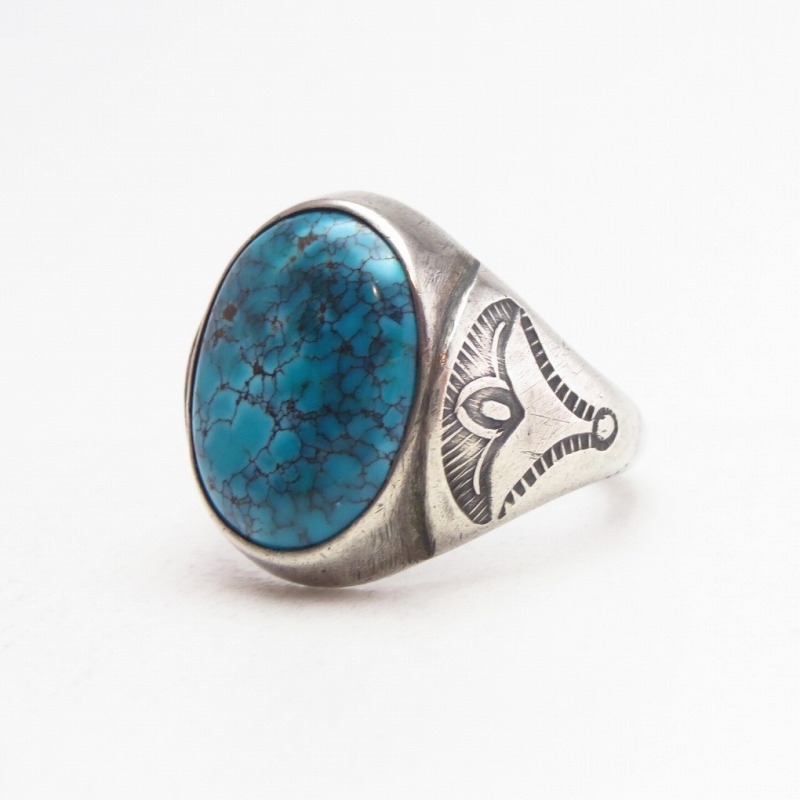 Vintage Navajo Gem #8 Turquoise Men's Silver Ring  c.1950～