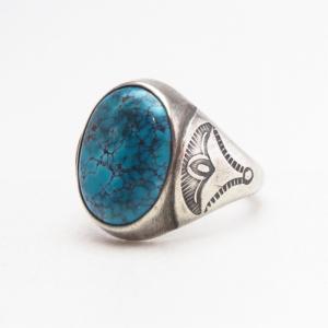 Vintage Navajo Gem #8 Turquoise Men's Silver Ring  c.1950～