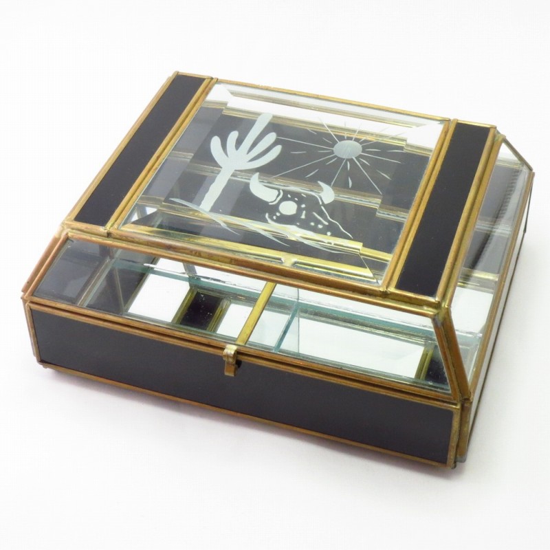 Cactus/Tatanka Skull/Sun Engraved Glass Trinket Jewelry Box