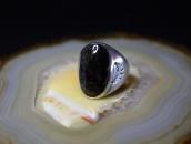 Vtg Navajo Silver Men's Ring w/Black PetrifiedWood  c.1950～