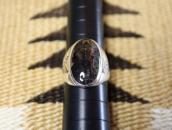 Vtg Navajo Silver Men's Ring w/Black PetrifiedWood  c.1950～