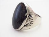 Vtg Navajo Silver Men's Ring w/Black PetrifiedWood  c.1950～