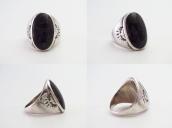 Vtg Navajo Silver Men's Ring w/Black PetrifiedWood  c.1950～