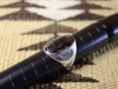 Vtg Navajo Silver Men's Ring w/Black PetrifiedWood  c.1950～