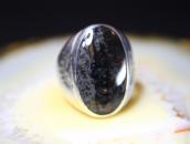 Vtg Navajo Silver Men's Ring w/Black PetrifiedWood  c.1950～