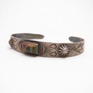 Antique Thunderbird Stamped Cuff Bracelet w/Sq. TQ  c.1935～