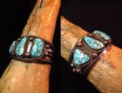 Vintage Navajo Cuff Bracelet w/Gem Nevada Blue TQ  c.1960