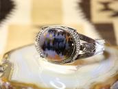 Vintage Navajo Arrows Applique Cuff w/PetrifiedWood  c.1940～