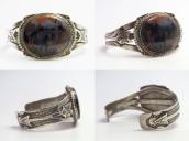 Vintage Navajo Arrows Applique Cuff w/PetrifiedWood  c.1940～