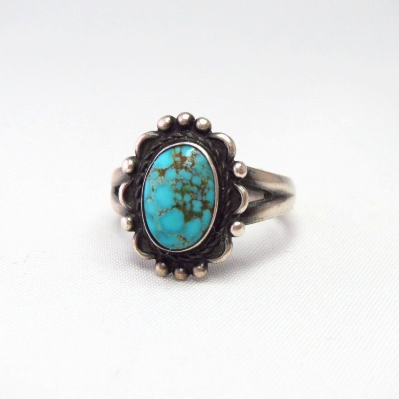Antique Silver Tourist Ring w/Brown Web Turquoise  c.1940～