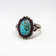 Antique Silver Tourist Ring w/Brown Web Turquoise  c.1940～
