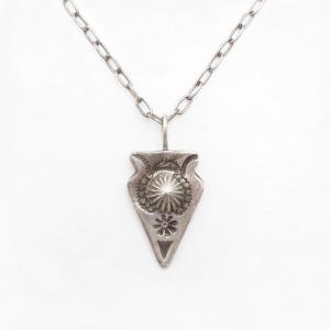 Atq Navajo Stamped Arrowhead Shape Small Top Necklace c.1930