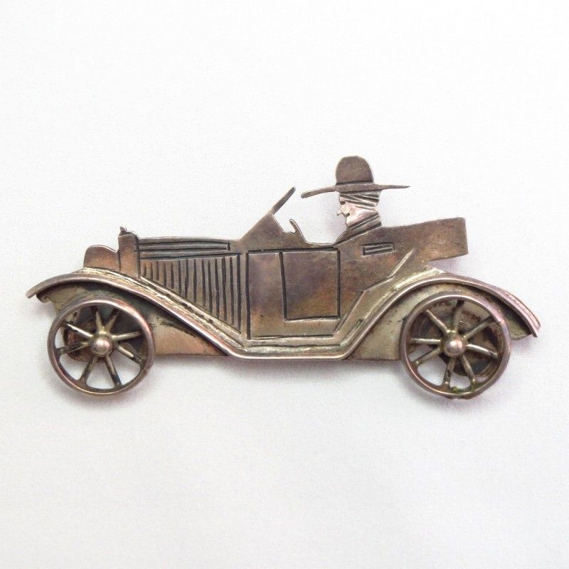 OLDPAWN Indian Man Driving HOT ROD Car Shaped Pin  c.1980～