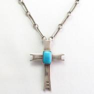 Vintage Navajo or Pueblo Cross Fob Necklace w/Sq. TQ  c.1960