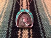 OLDPAWN Zuni Praying Hands & TQ Inlay Fob Necklace  c.1970
